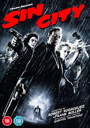 “Sin City” DVD cover featuring noir-style imagery of characters in the rain.