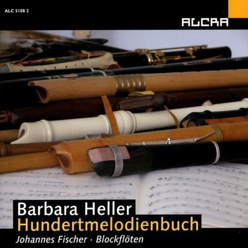The image shows a CD cover with recorders on sheet music.