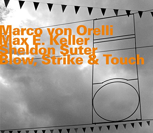 A CD cover featuring a black-and-white image with orange text listing the artists' names.