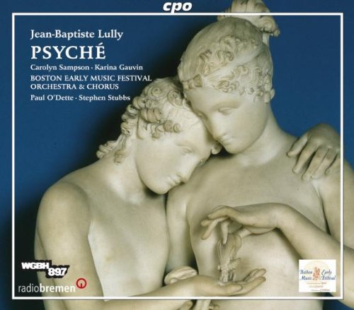 "CD cover featuring a marble statue of two embracing figures against a blue background."