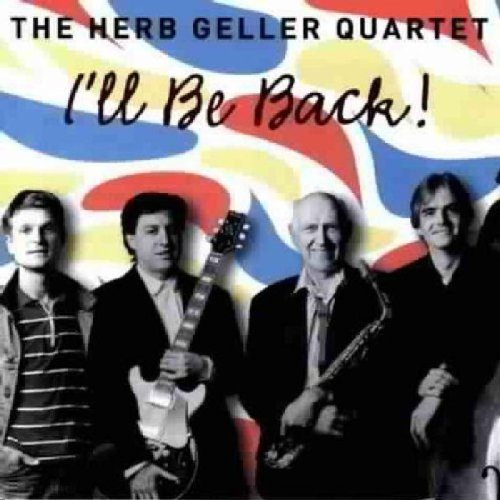 "Album cover featuring four men with a guitar and saxophone, colorful background."