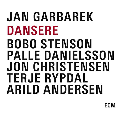 "Album cover with artist names in black and red text on a white background."