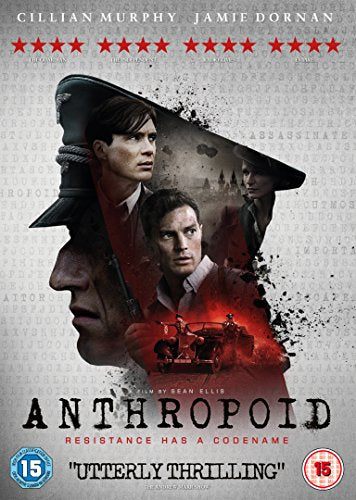 DVD cover for "Anthropoid" featuring three men's faces with a red-tinged scene below.