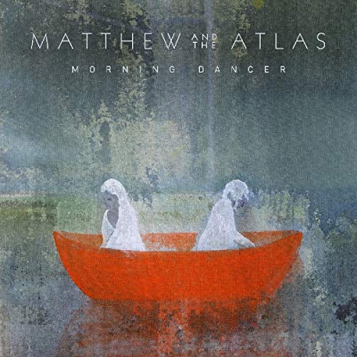 "Album cover art: two figures in a red boat, watercolor style, blue-green background."