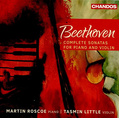 Red and green abstract album cover with violin and piano illustration.