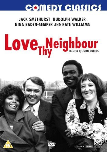 “Love Thy Neighbour” DVD cover featuring Jack Smethurst, Rudolph Walker, and Nina Baden-Semper.