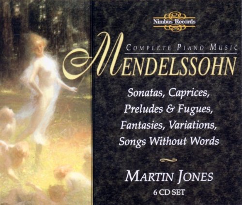 "Mendelssohn CD cover with forest painting and green text listing on the right."