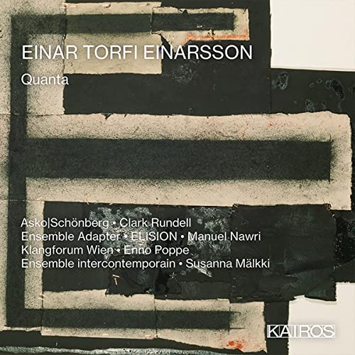 CD cover for "Quanta" by Einar Torfi Einarsson, abstract black and white design.