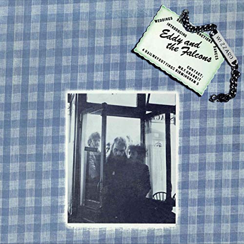 Blue checkered album cover with black and white photo and torn ticket stub.