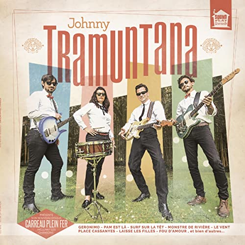 Johnny Tramuntana album cover featuring a band with guitars and drums.