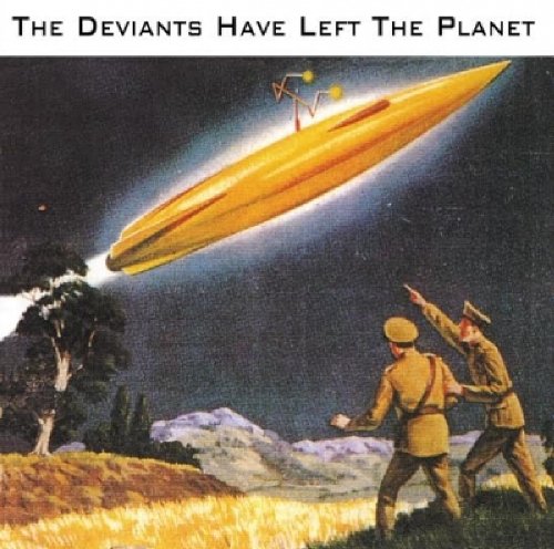CD cover: UFO flying over landscape, two men pointing upwards.