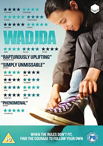 DVD cover for "Wadjda" featuring a young girl tying her shoes.