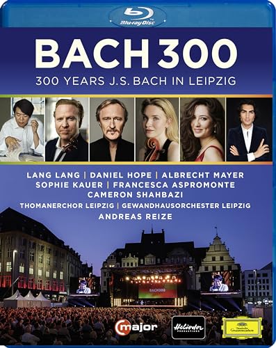 Bach 300" Blu-ray cover featuring musicians and a Leipzig concert scene.