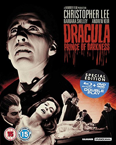 Blu-ray cover art for Dracula: Prince of Darkness featuring Christopher Lee and film scenes.