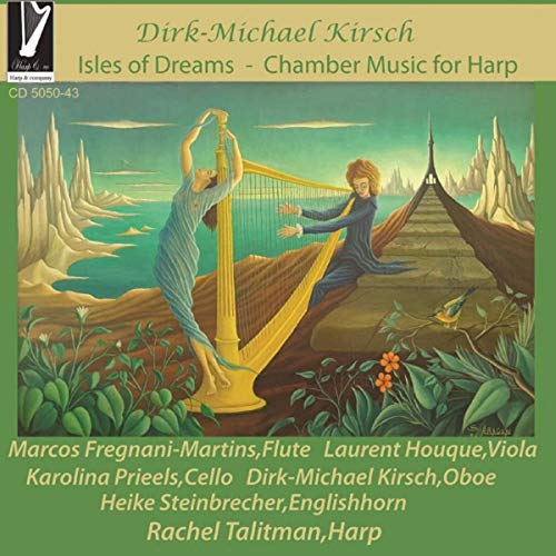 CD cover art featuring two people playing harp and English horn in a fantasy landscape.