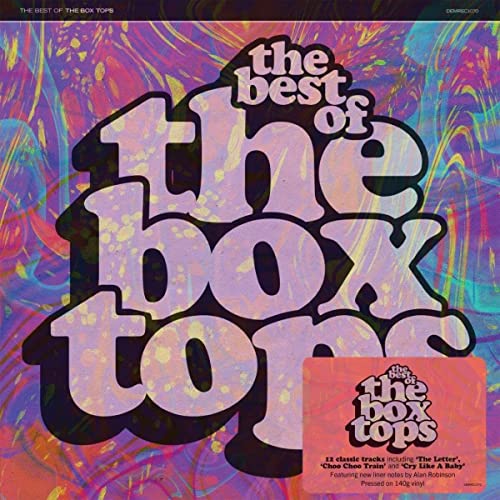 Vinyl record cover for “The Best Of The Box Tops” with colorful, swirling design.