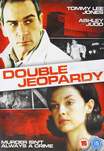 "Double Jeopardy DVD cover featuring Tommy Lee Jones and Ashley Judd against a red background."
