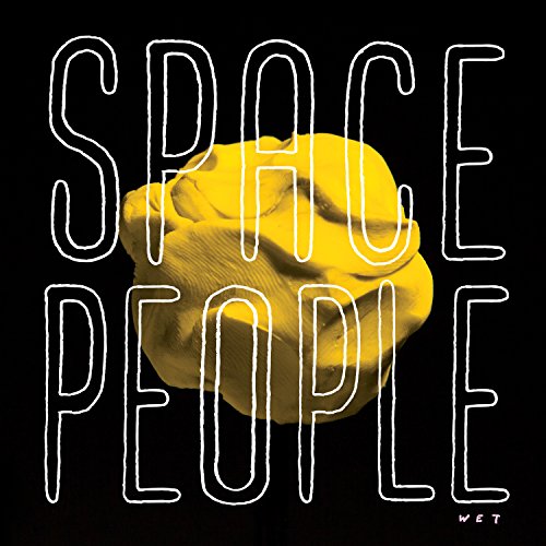 "Yellow vinyl record cover with 'Space People Wet' text on a black background."