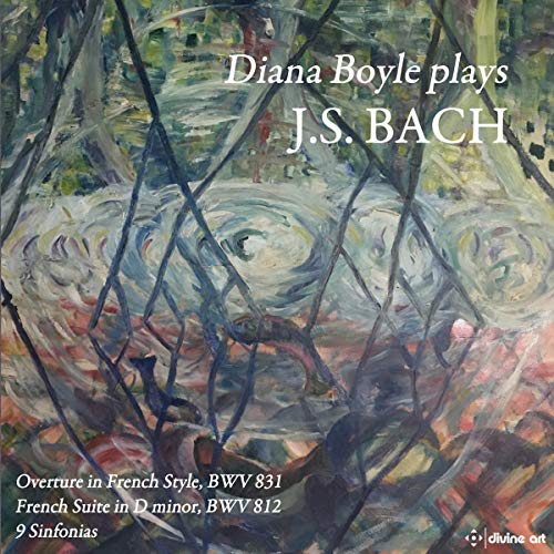 "CD cover with abstract painting and white text 'Diana Boyle plays J.S. Bach'."
