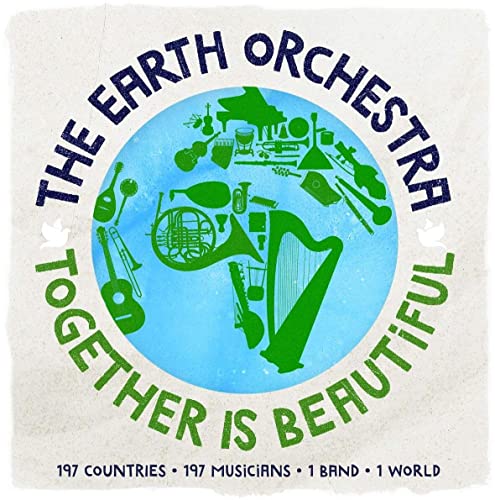 Album cover: Earth Orchestra, instruments arranged around a world map.