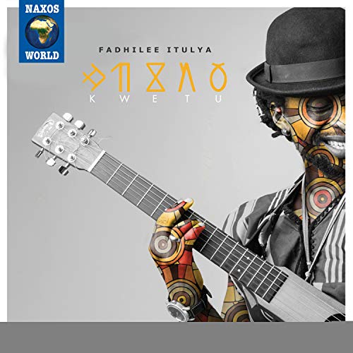 Album cover featuring a man with a guitar, abstract face design, and hat.