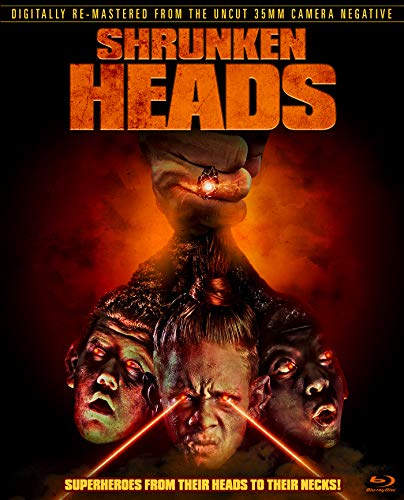 Shrunken Heads" Blu-ray cover featuring distorted faces and glowing red eyes.