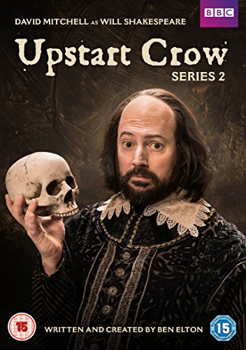 "Man in renaissance attire holding a skull, with 'Upstart Crow Series 2' text."