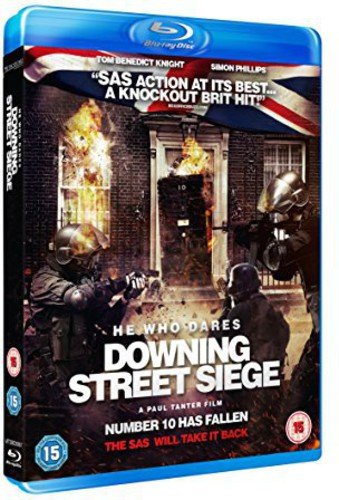 Blu-ray cover for "He Who Dares" showing armed police at Downing Street.