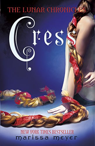 "Cress" book cover featuring a woman with a long braid and red ribbons.