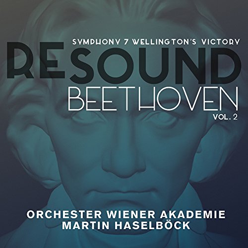 A blue-toned Beethoven portrait on a CD cover with bold text "Resound Beethoven".