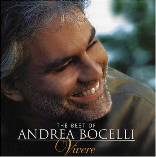 Close-up of Andrea Bocelli smiling, album cover for “Vivere.”