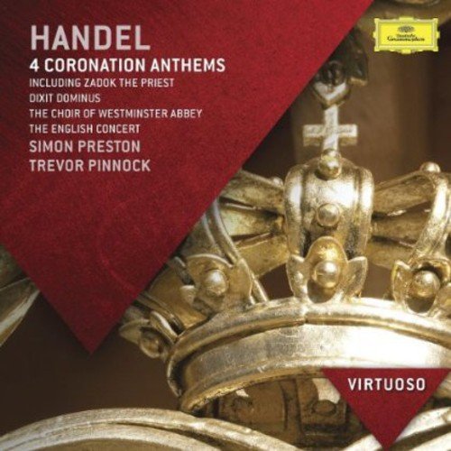 Red CD cover with golden crown and scepter, featuring "HANDEL" and "VIRTUOSO" text.