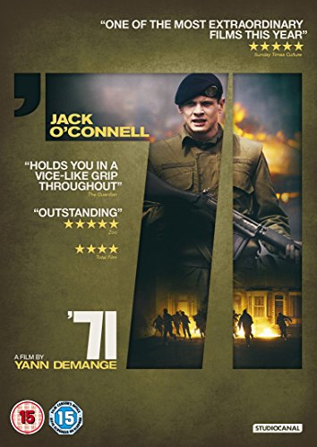 DVD cover for the film '71, featuring a soldier and city unrest.