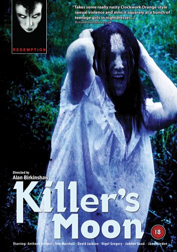 DVD cover for "Killer's Moon" featuring a woman in a white nightdress, covered in mud and blood.