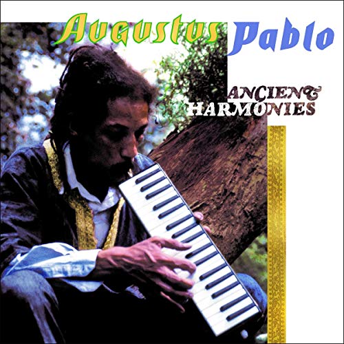 "Album cover with man playing keyboard outdoors, 'Augustus Pablo' and 'Ancient Harmonies' text."