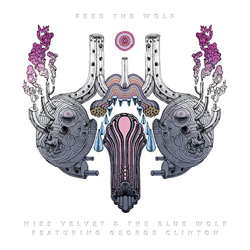 Vinyl record cover with abstract illustration of a wolf's head, featuring pink accents.
