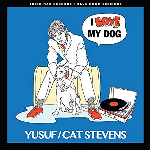 Illustration of Yusuf/Cat Stevens with a dog and record player.