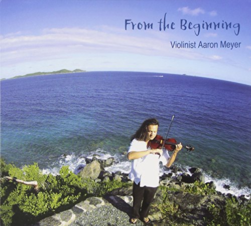 CD cover: violinist Aaron Meyer playing by a rocky coastline.