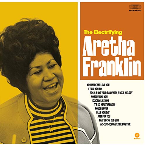 Aretha Franklin album cover, portrait of singer in yellow, tracklist visible.
