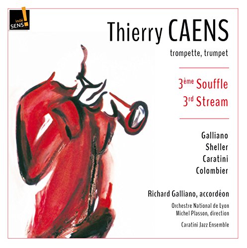 CD cover: abstract red figure with a trumpet, text listing composers and musicians.