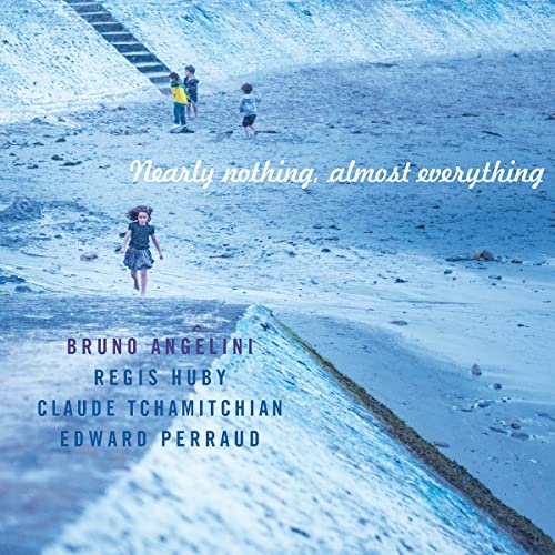 CD cover: children running on a beach towards a winding staircase.