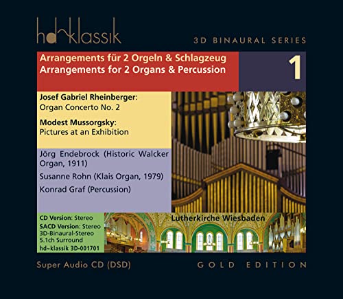 CD cover for organ and percussion arrangements by Rheinberger and Mussorgsky.