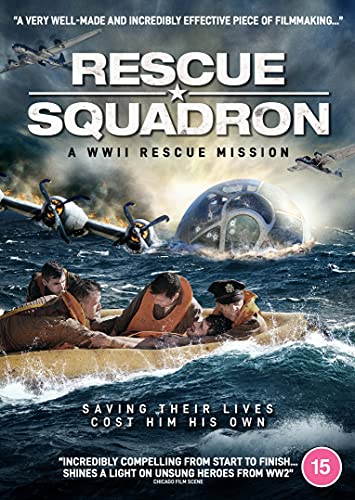 DVD cover for "Rescue Squadron" depicting WWII planes, a lifeboat, and rescue divers.