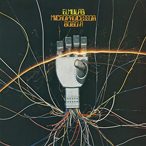 Robotic hand holding microchips with colorful wires, Elmulab microprocessor CD.