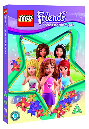 DVD cover featuring five Lego Friends characters in a floral frame.