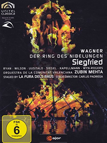 DVD cover for Wagner’s *Siegfried* opera, featuring fiery stage imagery.