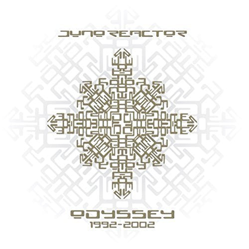 "Album cover for 'Juno Reactor - Odyssey' featuring a gold geometric design on a white background."