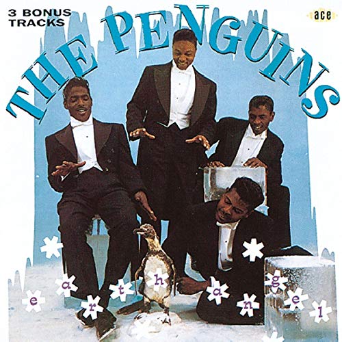 CD cover featuring four formally dressed men and a penguin.