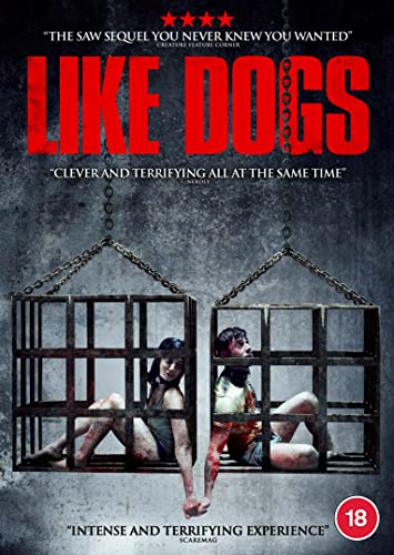 Like Dogs" DVD cover with two figures in cages, distressed and bound.