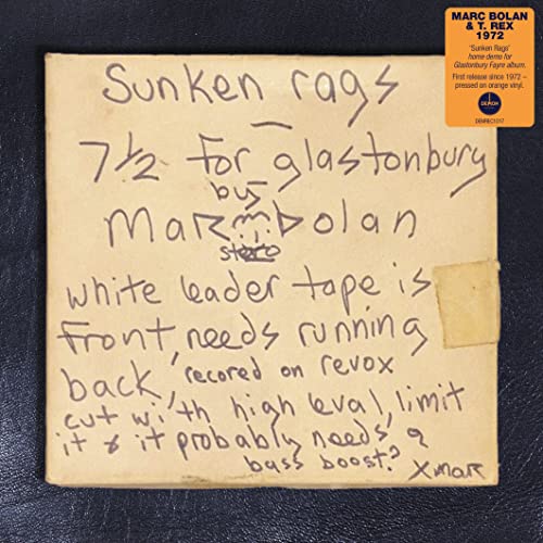 Orange vinyl record cover with handwritten notes and "Sunken Rags" title.